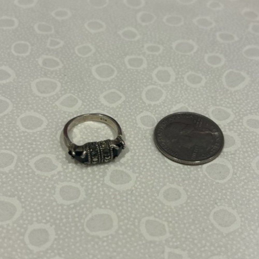 VTG 925 Sterling Black Onyx Marcasite RING - Picture 8 of 10
